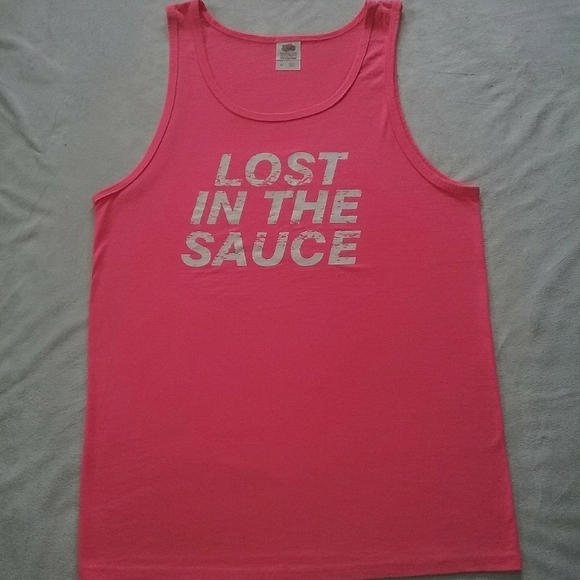 "LOST IN THE SAUCE"  Men's Muscle Shirt Pink - Picture 1 of 7